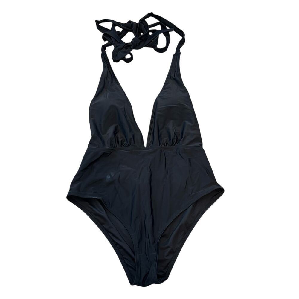 Cupshe Black Deep V-Neck Strappy One-Piece Swimsuit Women's Size XL NWT